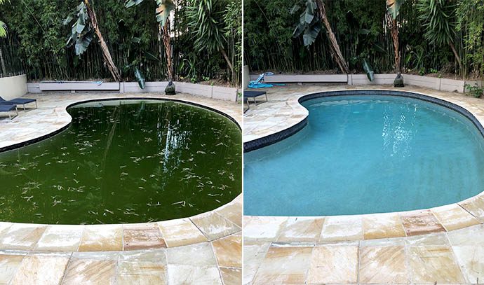 Sparkling clean pool — before and after