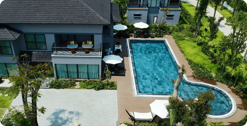 Resort-style pool with timber decking